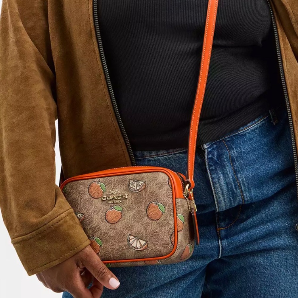 🌸NEW COACH MINI JAMIE CAMERA BAG IN SIGNATURE CANVAS WITH ORANGE PRINT NWT. - Picture 6 of 7